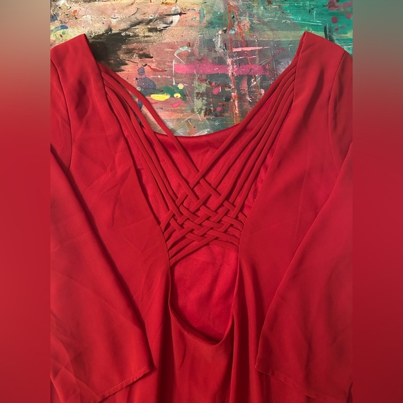 Tobi - Red Sleeved Dress with Cut-out, Crossed Back Detail - Size Small - Picture 3 of 7